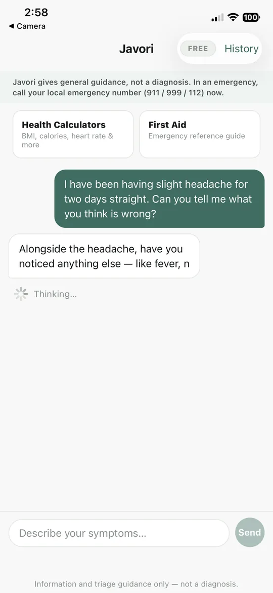 Javori asking a follow-up question about a symptom