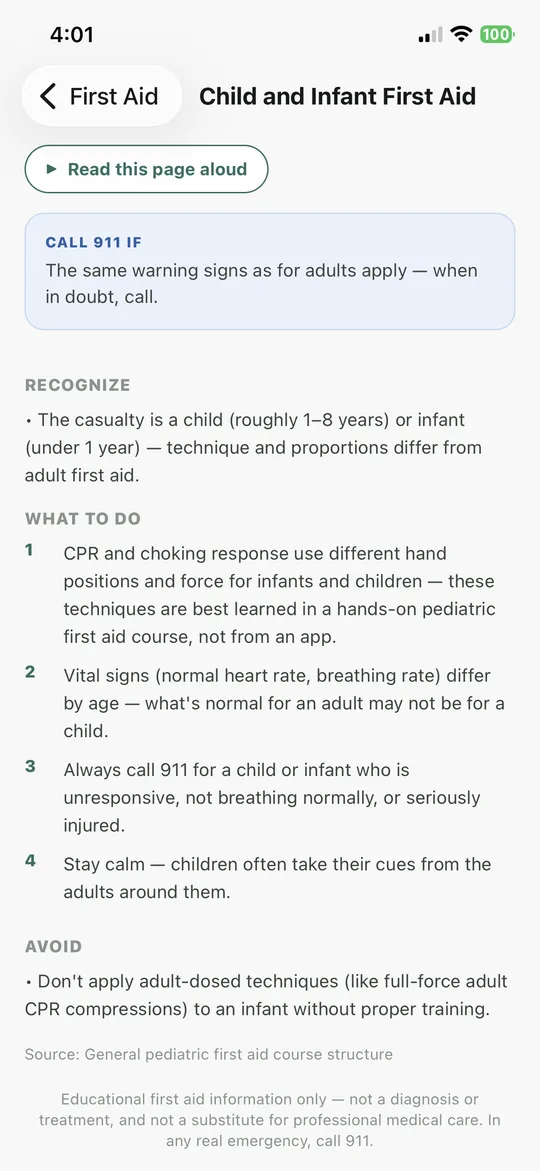 A Javori First Aid guide page